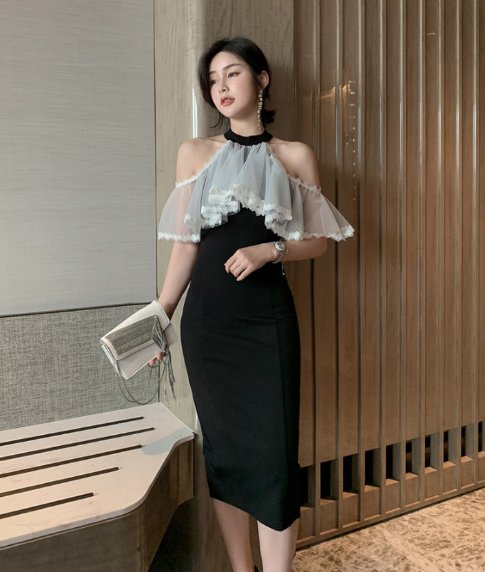 2025 New Style Summer Women's Fashion Strapless Ruffled Lace Mesh Dress Lady Elegant Party Evening Prom Dress