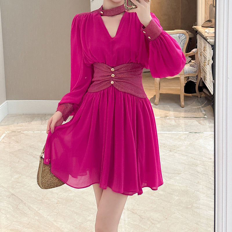 Spring Chic One Piece Dress Women Elegant High Waist Clothing Dresses Ruffle Irregular Casual Dresses