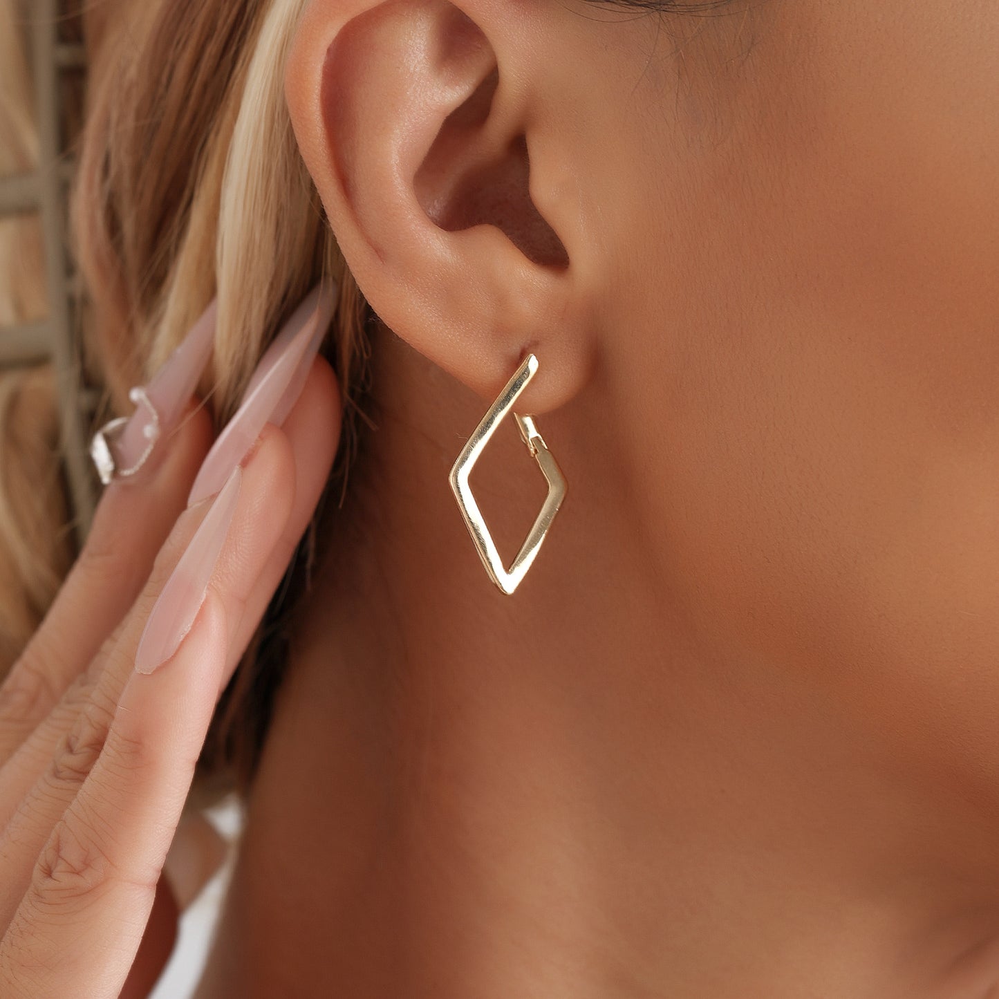 Hot Sale 2025 New Design Simple and niche diamond-shaped 18K PVD Gold Plated Earrings for Women