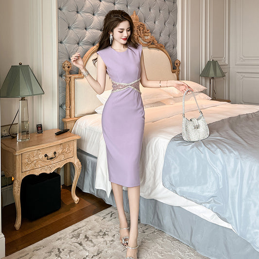 2025 Summer New Style Customized Ladies Sleeveless Elegant Dress Medium Length Slim Party Dress for Women