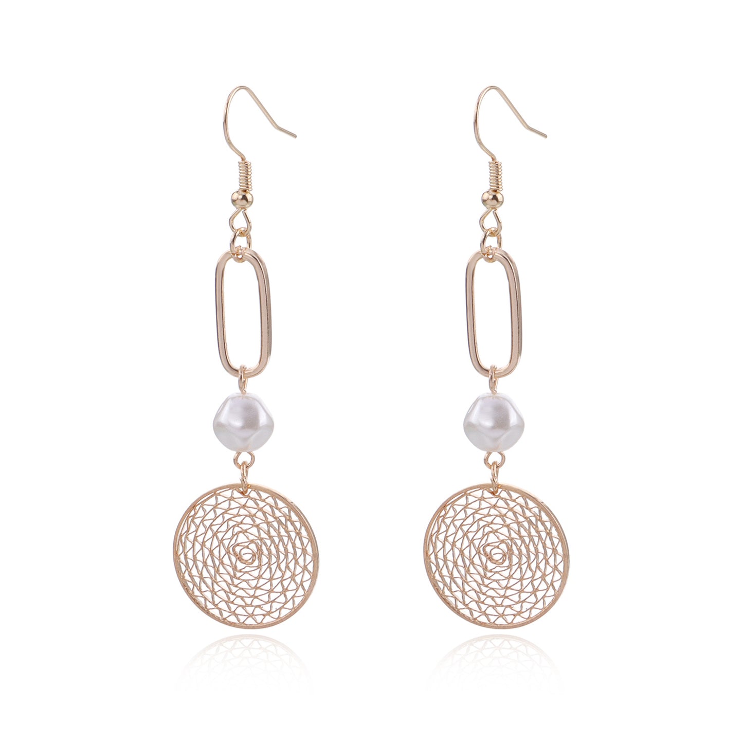 18k Gold Stainless Steel Geometric hollowed-out circle pearl Earring for Women