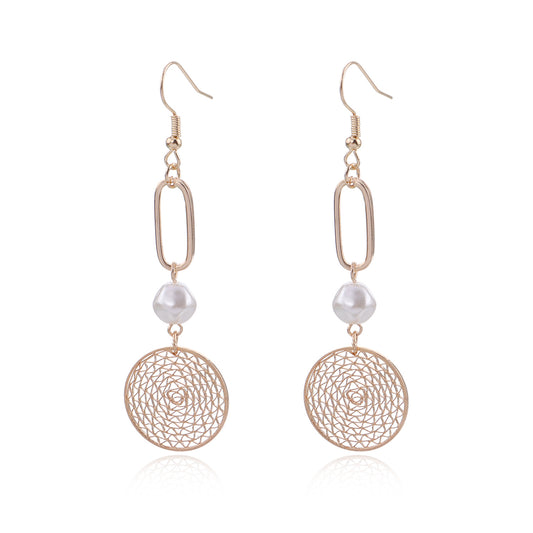 18k Gold Stainless Steel Geometric hollowed-out circle pearl Earring for Women
