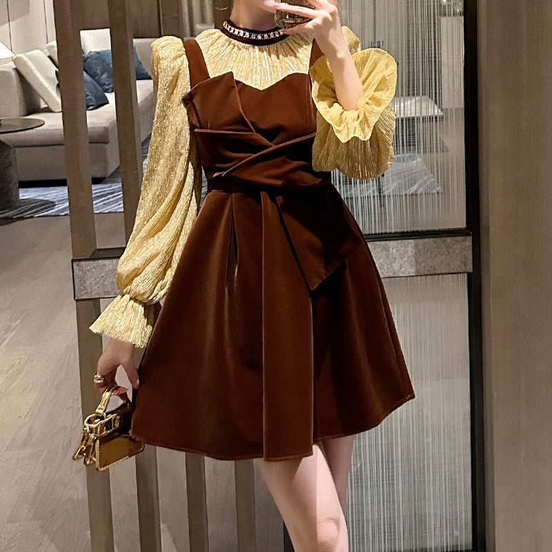 Long Sleeve Princess Dress for Women Velvet Short Fluffy Cocktail Party Dress Elegant Ladies