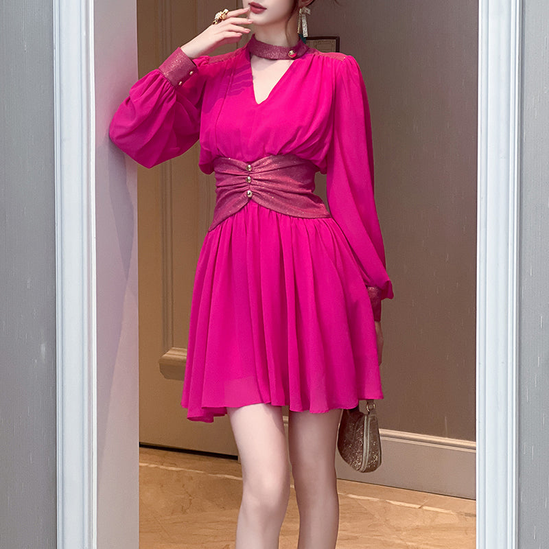 Spring Chic One Piece Dress Women Elegant High Waist Clothing Dresses Ruffle Irregular Casual Dresses