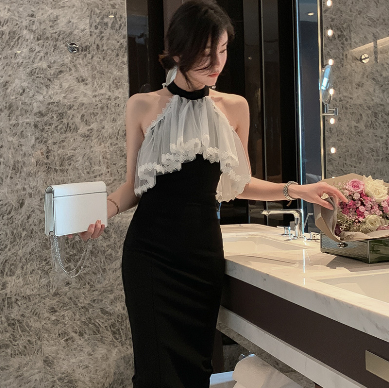 2025 New Style Summer Women's Fashion Strapless Ruffled Lace Mesh Dress Lady Elegant Party Evening Prom Dress