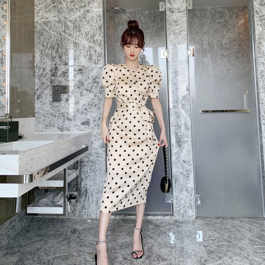 Summer Polka Dot Bow Tie Waist Dress Vacation Outfits Vestidos Elegant Casual Dress for Women