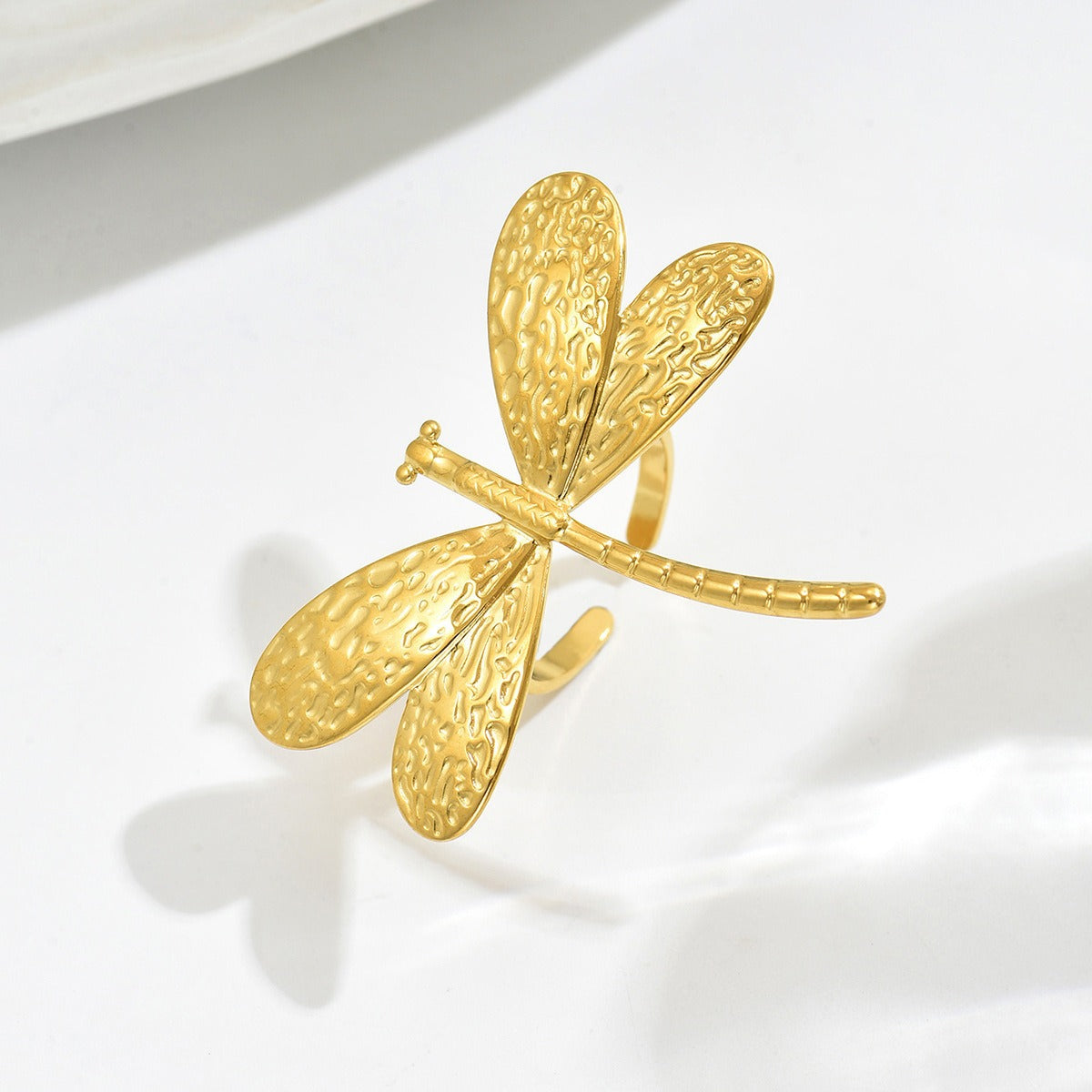 New Simple Personalized Fine Jewelry Accessories Rings Lady's Geometric Dragonfly Design 18k Gold Ring Opening Ring