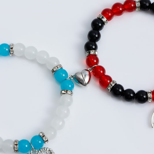 Best-selling Fashion Crystal Beaded Waterproof Sterling Silver Sun and love Couple Bracelet for Gifts