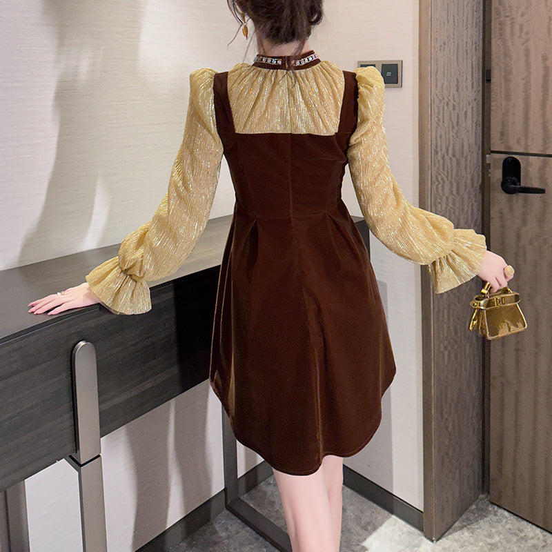 Long Sleeve Princess Dress for Women Velvet Short Fluffy Cocktail Party Dress Elegant Ladies