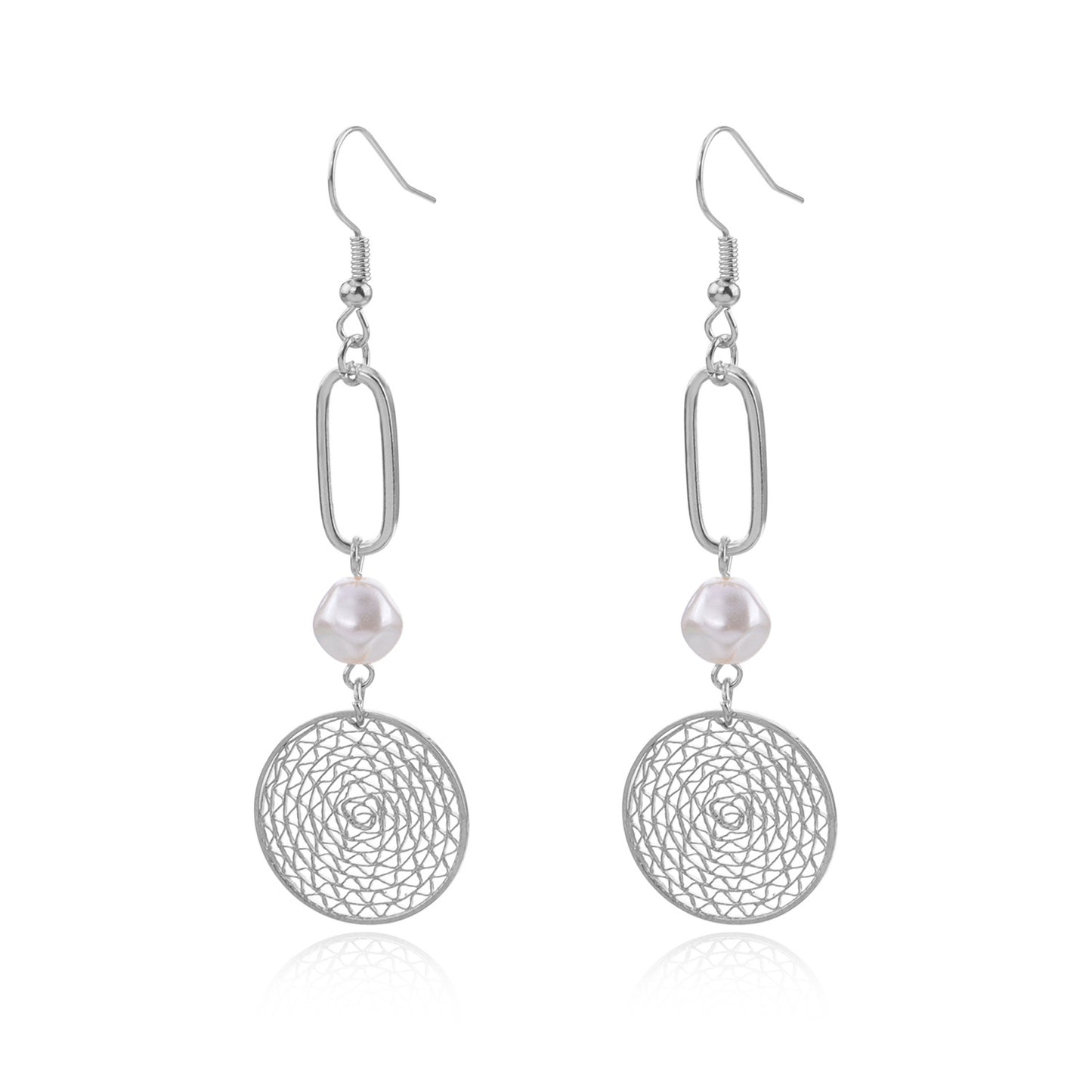 18k Gold Stainless Steel Geometric hollowed-out circle pearl Earring for Women