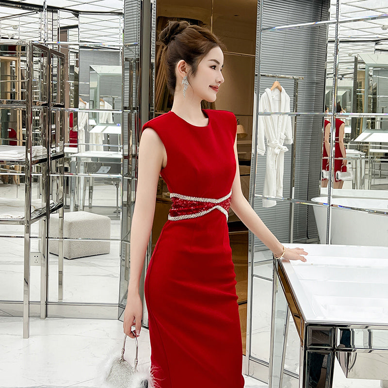 2025 Summer New Style Customized Ladies Sleeveless Elegant Dress Medium Length Slim Party Dress for Women