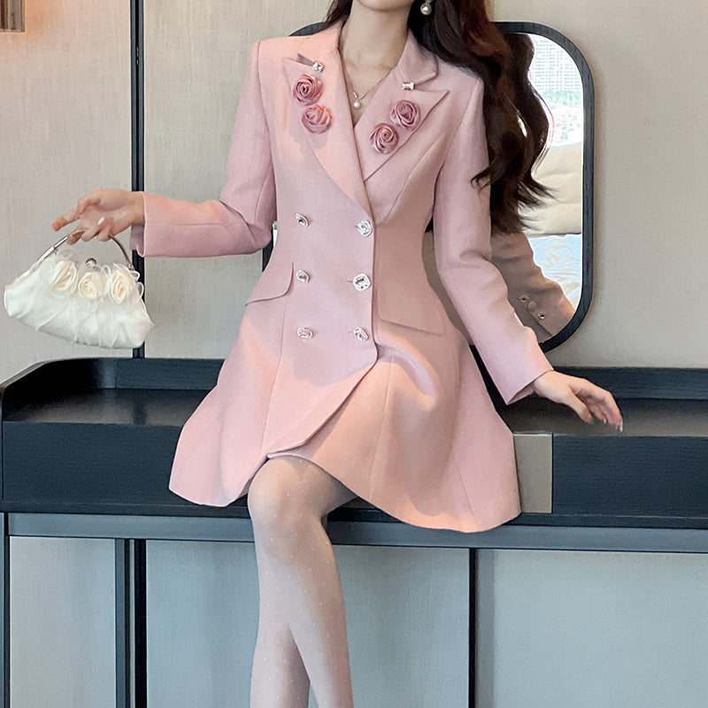 New Arrival Top Quality Customized Available Sundress French Pink Satin Blazer Sweet Women Dress