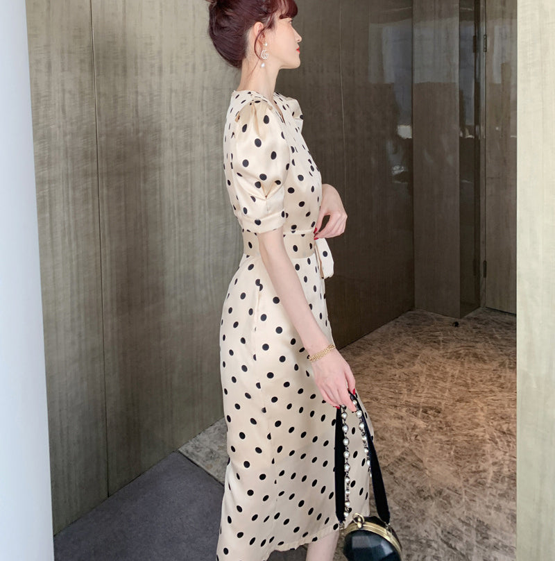 Summer Polka Dot Bow Tie Waist Dress Vacation Outfits Vestidos Elegant Casual Dress for Women