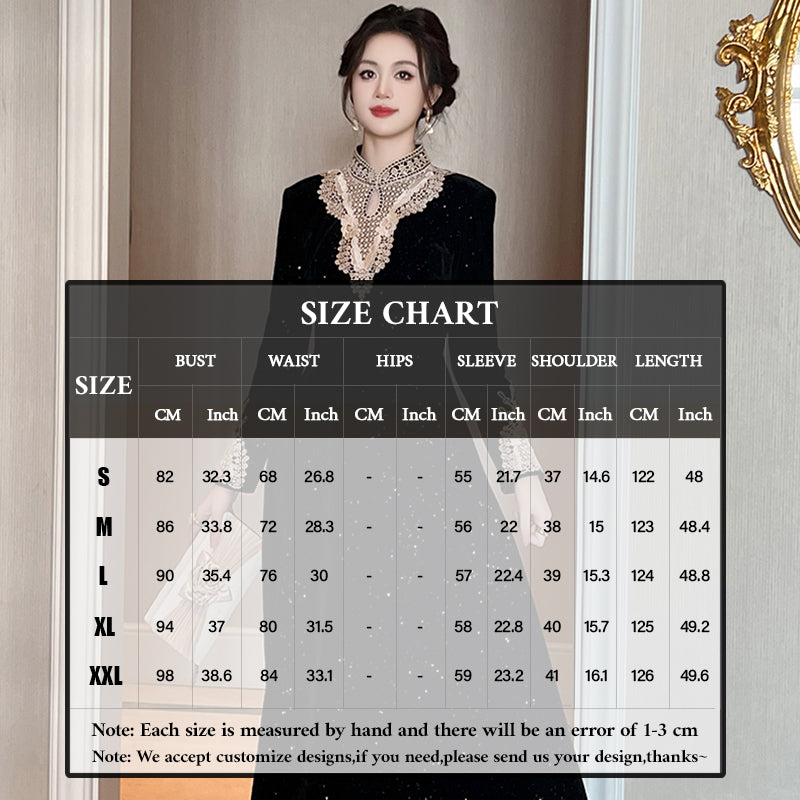 Women's Elegant Vintage Party Dress Sexy Velvet Maxi Autumn Winter Retro Temperament Modest Long Ladies Dress