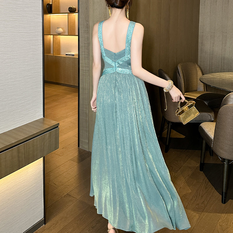 Bridesmaid Dresses Silk Satin Fashion Evening Party Halter Neck Prom Elegant Sequin Glitter Satin Maxi Dresses Women