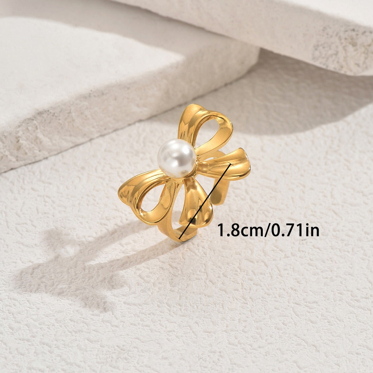 Elegant Simple Personalized Pearl-inlaid Design Adjustable 18k Gold Bow Ring for Pearl Setting Opening Finger Ring