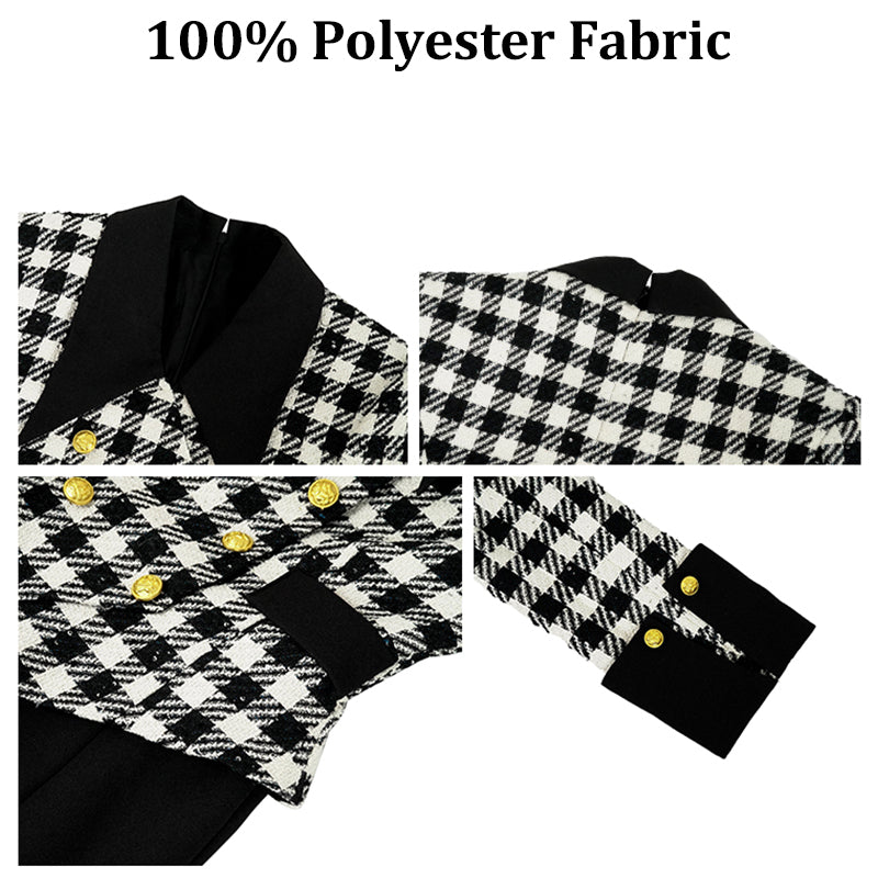 Spring New Casual Midi Length Waist Casual Checkered Plaid Tweed Woolen Trumpet Mermaid Dress Wholesale Clothing