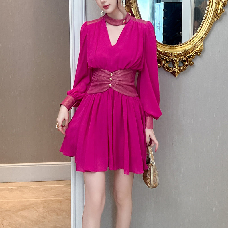 Spring Chic One Piece Dress Women Elegant High Waist Clothing Dresses Ruffle Irregular Casual Dresses