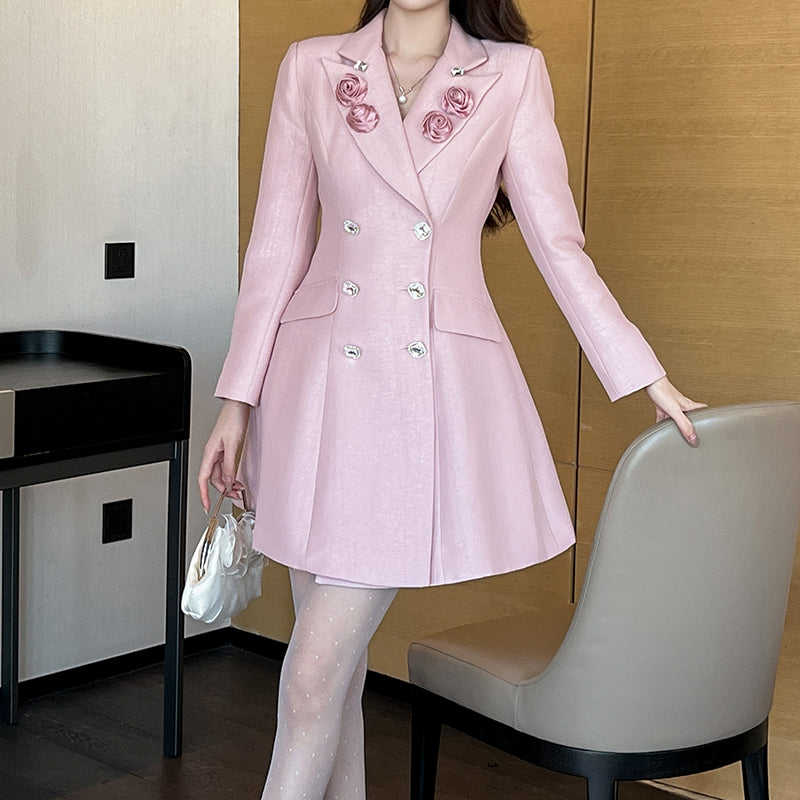 New Arrival Top Quality Customized Available Sundress French Pink Satin Blazer Sweet Women Dress