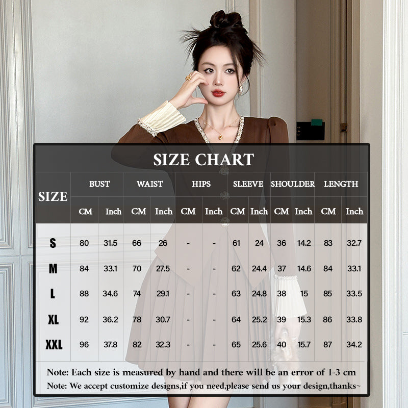 2025 Elegant Women's Two-Piece Set Flare Long Sleeve Top & Loose Pleated a Line Short Skirt One Piece Dress