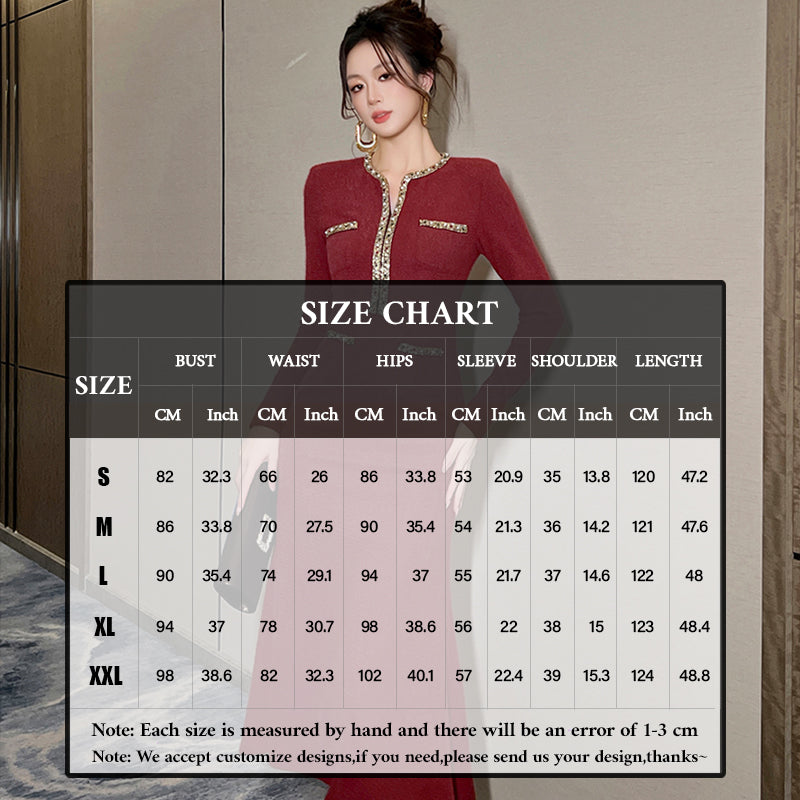 Luxury Crystal Fishtail Mermaid Evening Party Dress for Women Burgundy Knitted Beading Long Sleeve Midi Elegant Dress