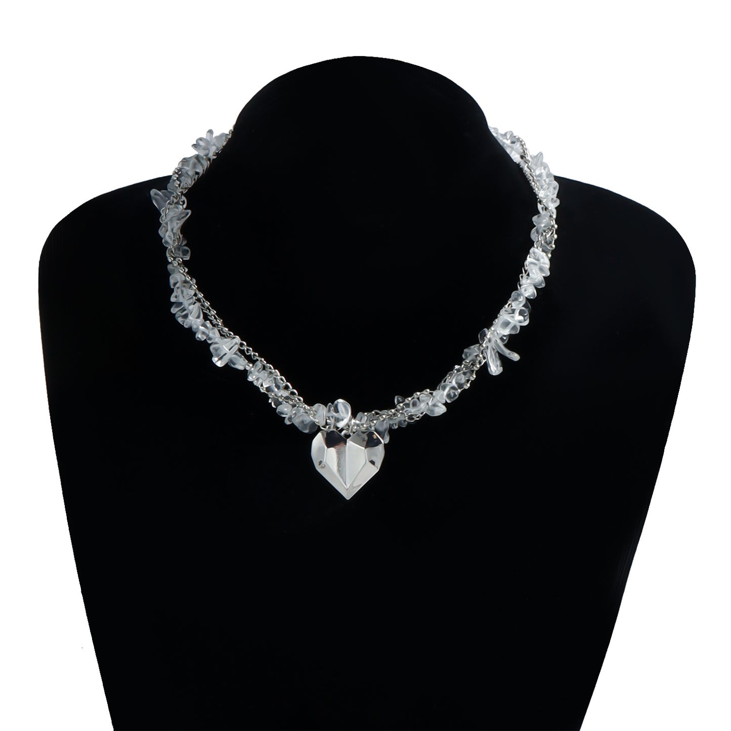 Instagram Light Luxury Fashion Style Heart-shaped Collarbone Chain Irregular Crystal Casual Necklace for Women
