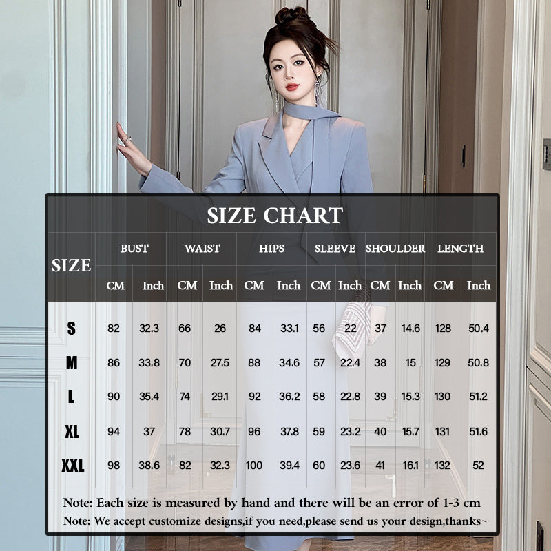Autumn Women Clothing Belted Office Work Blazer Dresses Diamond Button Decor Retro Long Dress