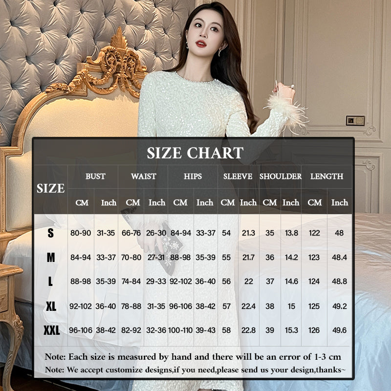Ladies Elegant Midi Long New White Sequined Rhinestones Pearl Lace Slim Club Parties Dinner Dresses Gown for Women