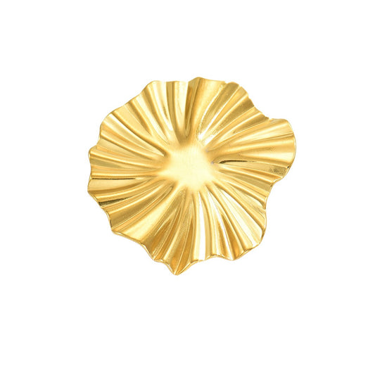 New Geometric Large Flower Accessory Glossy Pleated Hammer Pattern Design Trendy Sunflower Open Ring