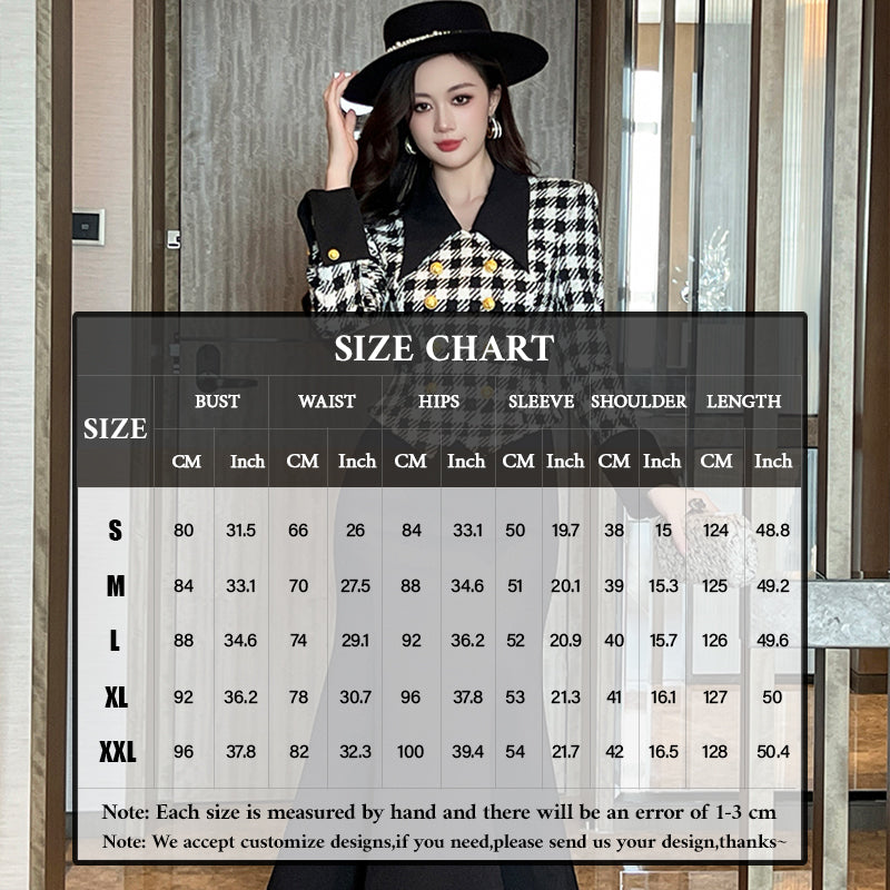 Spring New Casual Midi Length Waist Casual Checkered Plaid Tweed Woolen Trumpet Mermaid Dress Wholesale Clothing