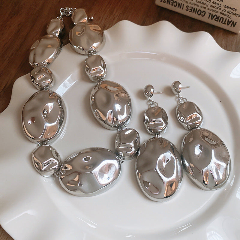 New Arrival Metal Oval European and American Style Accessories Necklace and Earrings Set for Women
