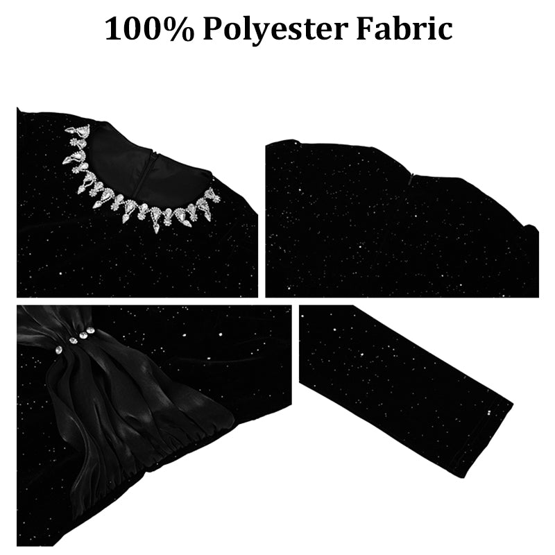Spring Cocktail Midi Dress Women O-Neck Tunic Long Sleeve Glitter Diamonds Black Velvet Elegant Long Party Dresses