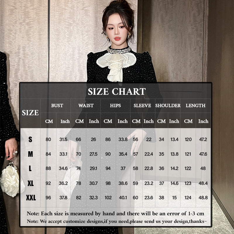 Custom Women Clothing Manufacturer Formal Evening Dress Ladies Long Sleeve Glitter Black Modest Prom Dress