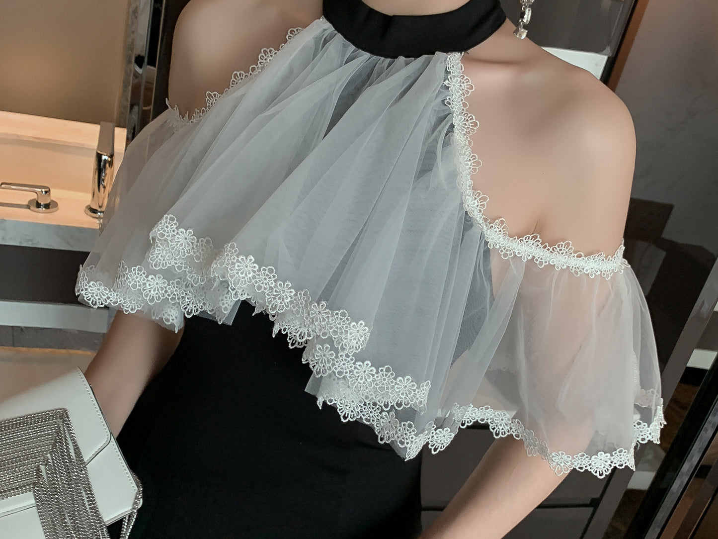 2025 New Style Summer Women's Fashion Strapless Ruffled Lace Mesh Dress Lady Elegant Party Evening Prom Dress