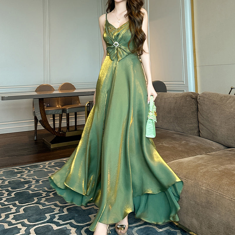 Hot Sale Irregular Sleeveless Satin Loose Maxi Ladies Clothing Dresses Elegant Long Party Evening Dresses for Women