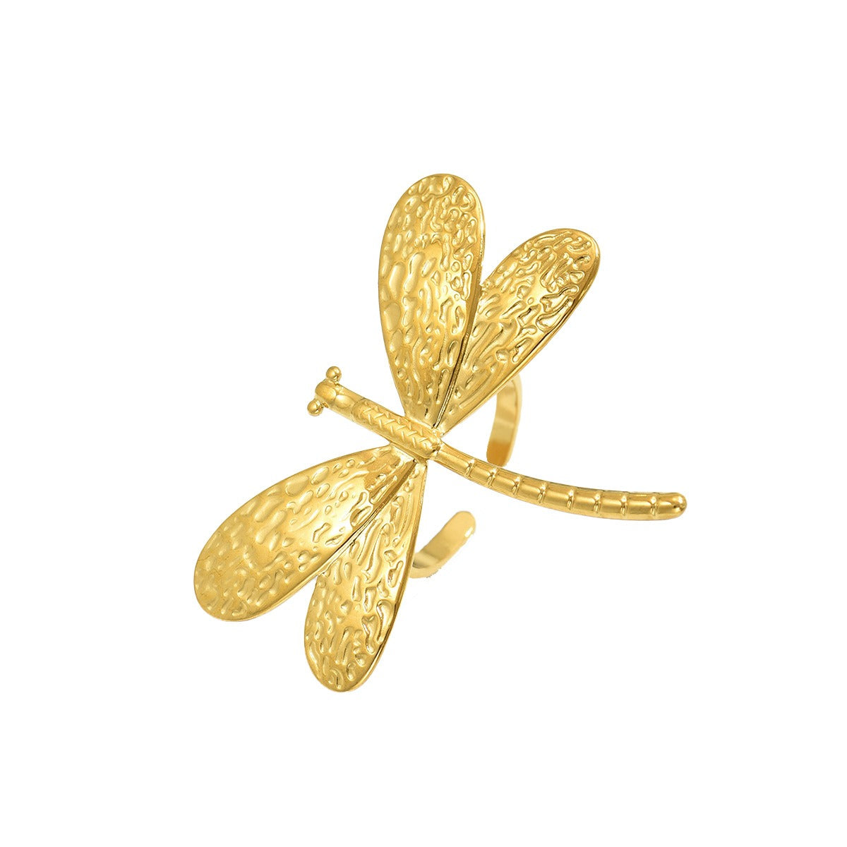 New Simple Personalized Fine Jewelry Accessories Rings Lady's Geometric Dragonfly Design 18k Gold Ring Opening Ring