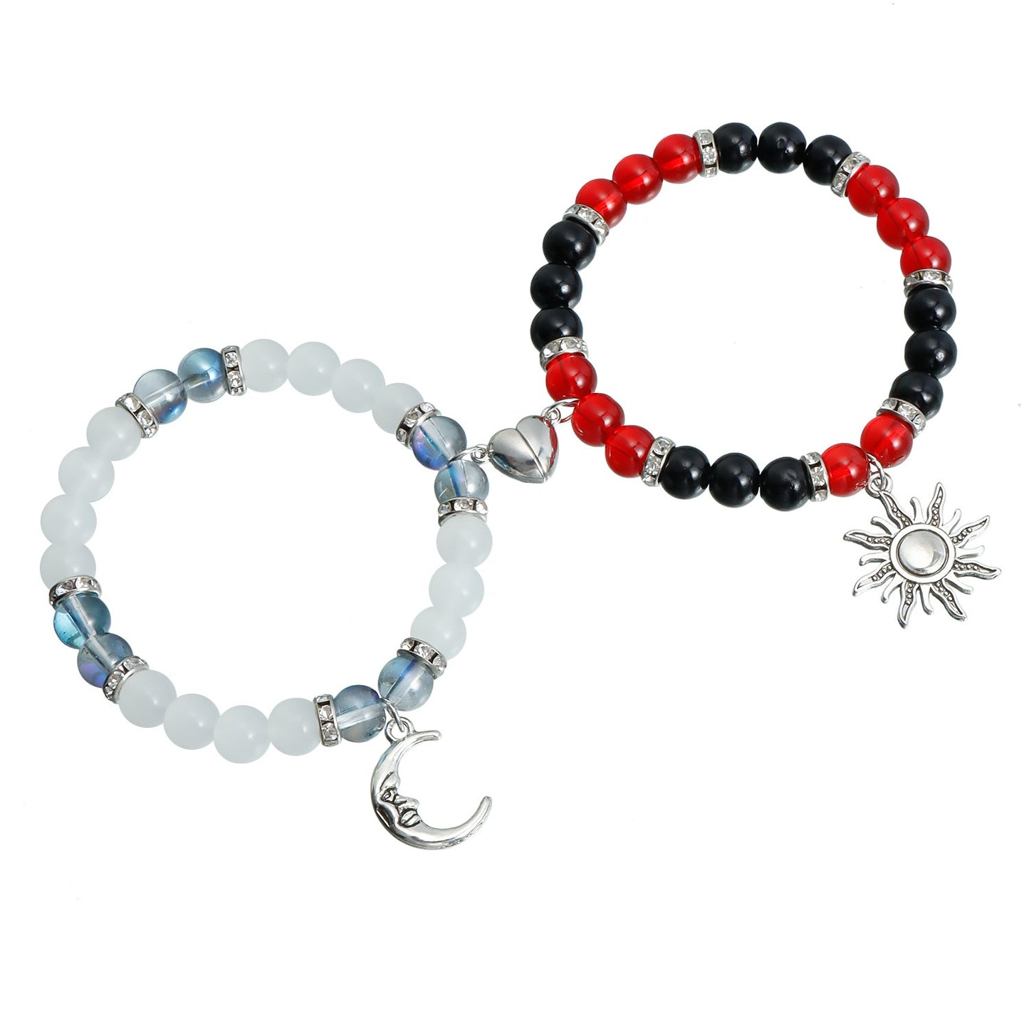 Best-selling Fashion Crystal Beaded Waterproof Sterling Silver Sun and love Couple Bracelet for Gifts