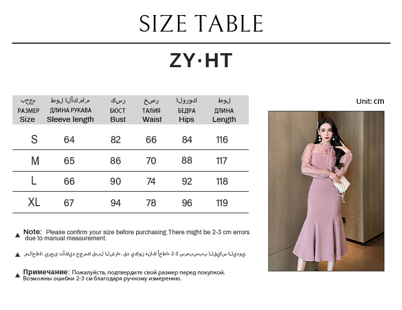 Trendy Vestidos Casuales Lady Fishtail Lace Long Sleeve Pink Ladies Dresses 2025 Elegant Women Clothing