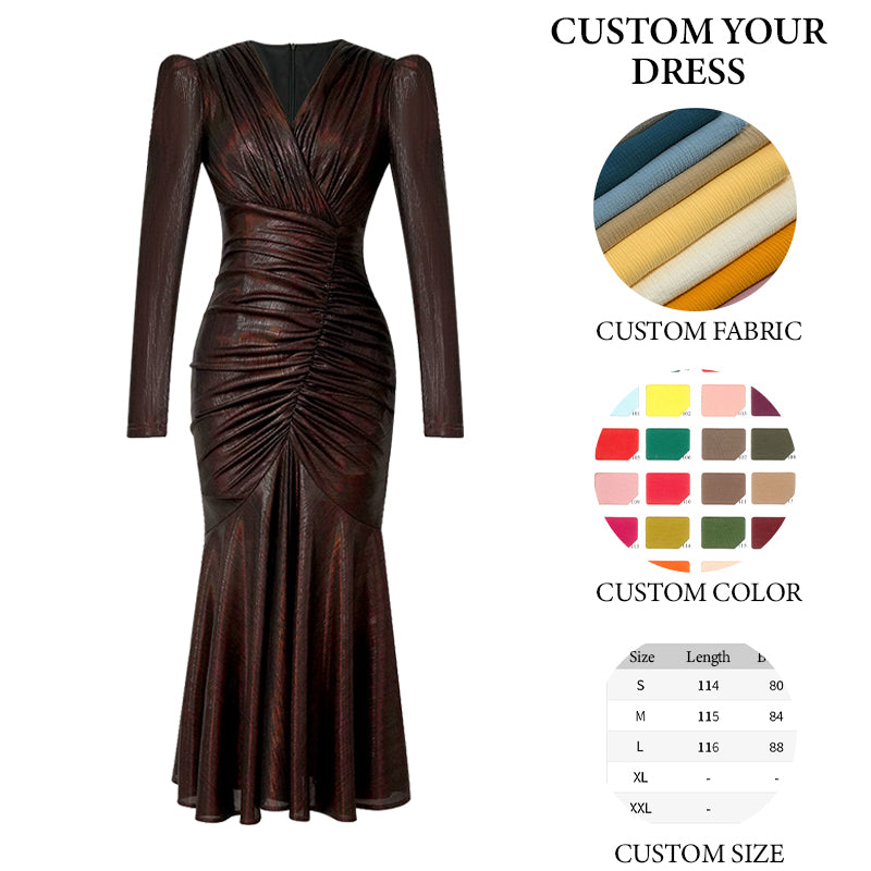 High End Women's Evening Dress Spring New V Neck Lace Slim Fit Casual Party Long Mermaid Dress