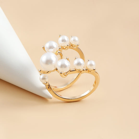 Fashion Jewelry French Niche Creative Design Light Luxury Simple and Elegant Freshwater Pearl Opening Ring for Women