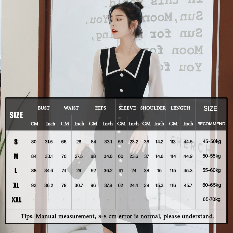 Chic Fashion Women's Casual Elegant Dress Long Sleeve Color Blocking Button New Natural Waistline Solid Summer Dress